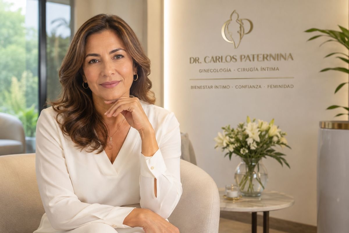 Mujer latina de 40 a 50 años en consulta médica para valoración de vaginoplastia en Bogotá
